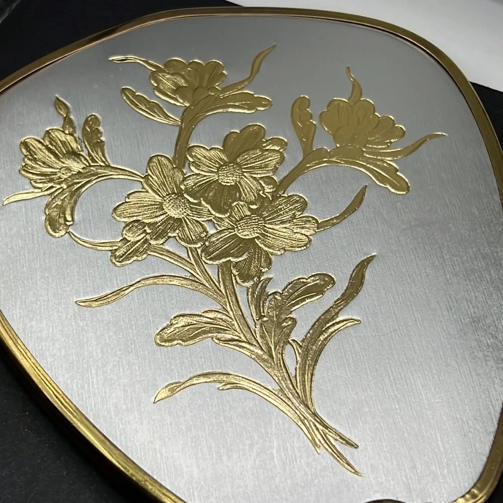 Vintage flower vanity hand mirror and brush